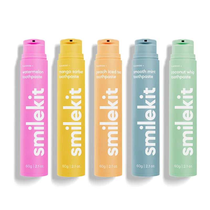 Puremysmile Geschmackliche Zahnpasta von Smilekit mit den Geschmäckern Mango, Wassermelone, Pfirsich Eistee, Minze, Kokosnuss