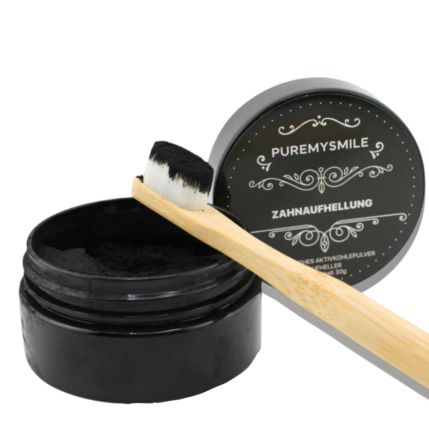 Aktivkohlepulver mit geschenkter Bambuszahnbürste