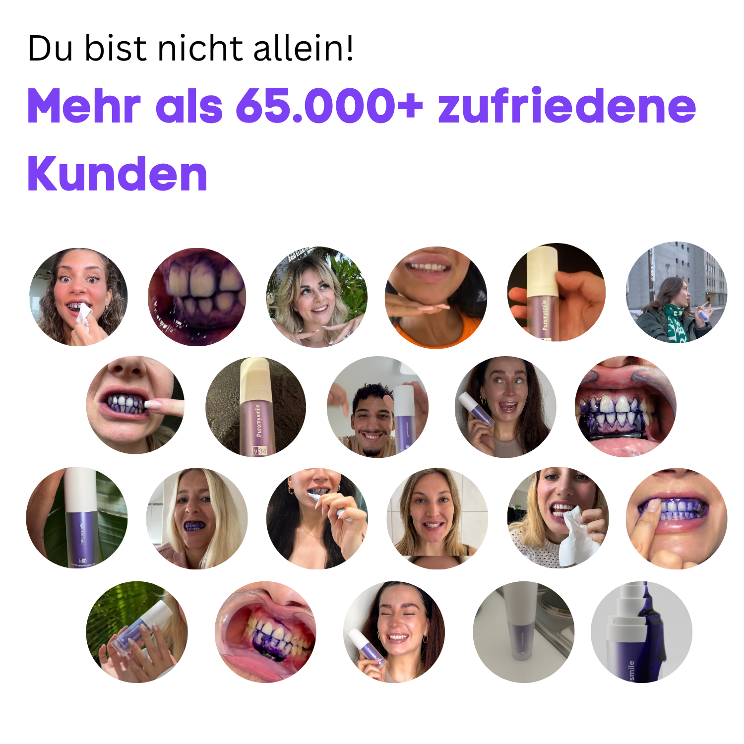 Bilder von Kunden und/oder deren Ergebnisse mit den Produkten von Puremysmile als Collage.