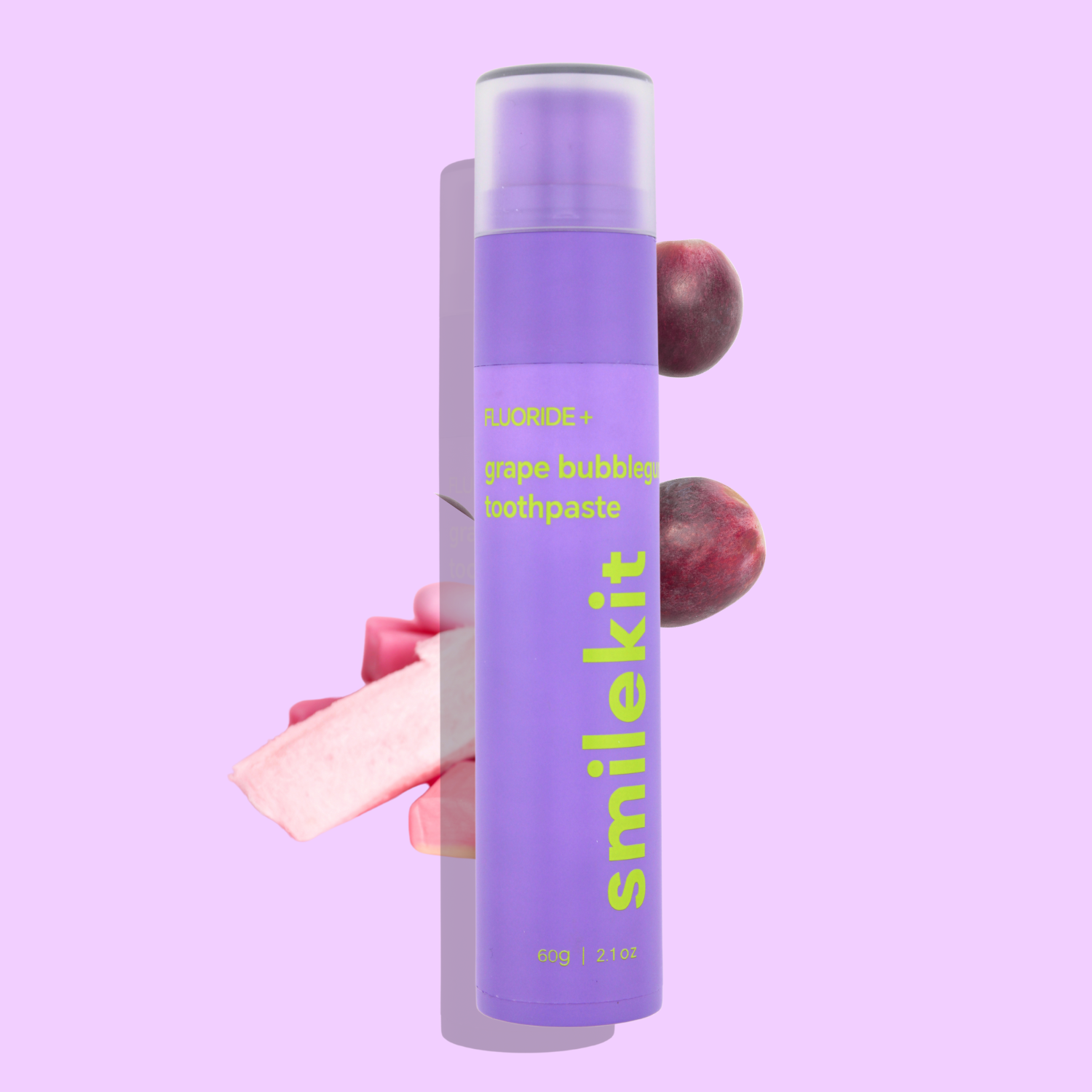 Geschmackliche Zahnpasta Puremysmile mit Grape Bubblegum Aroma von Smilekit