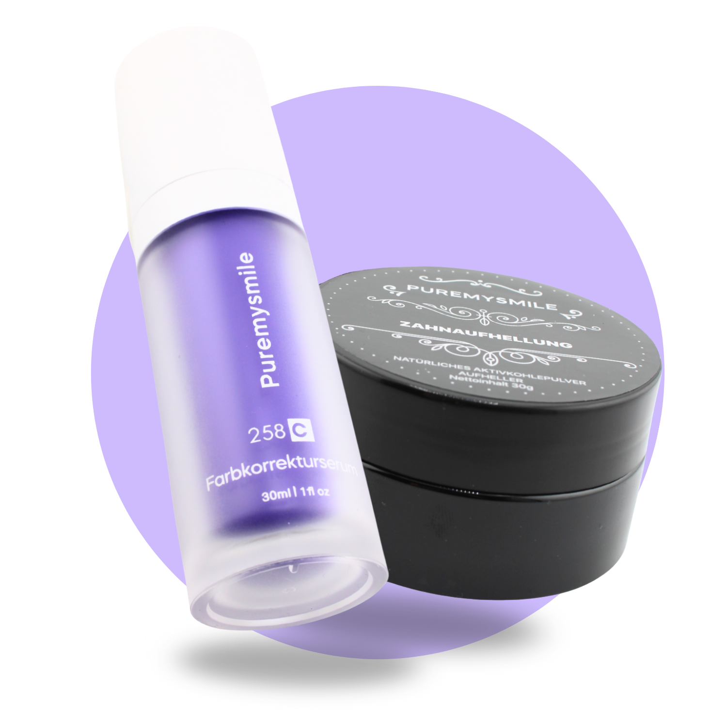 Puremysmile Aktivkohlepulver und Puremysmile Farbkorrekturserum